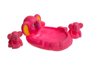Pink rubber toy elephant and his family for the bathroom.