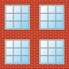 Brick Wall With Windows - Seamless is an illustration of a brick wall and four windows. It can be used as a seamless background pattern.