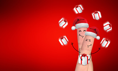 Happy finger family celebrating christmas