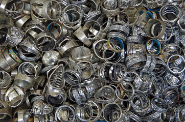 Mixed metallic rings in pile close-up 
