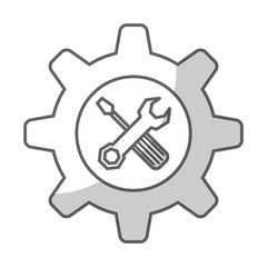 gear wheel with repairs tools icon inside over white background. vector illustration