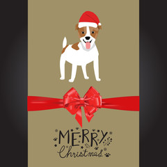 Merry christmas Jack Rusell dogs in the red hat hand lettering v
