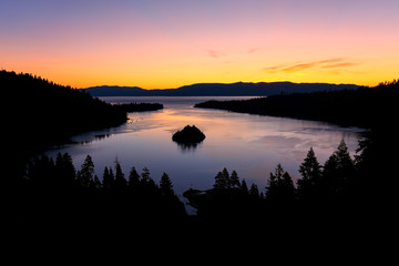 Sunrise over Emerald Bay at Lake Tahoe, California, USA.