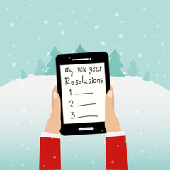 People hodling the smartphone for new year resolutions vector. i