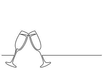 continuous line drawing of two glasses of champagne