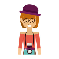 Hipster girl cartoon icon. Female avatar person people and human theme. Isolated design. Vector illustration