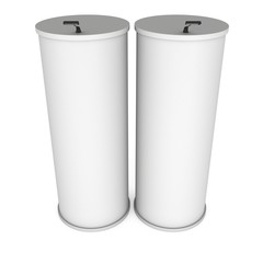 Trade show booth column white and blank. 3d render isolated on white background. High Resolution Template for your design.