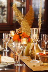 Christmas table setting. Holiday Decorations.