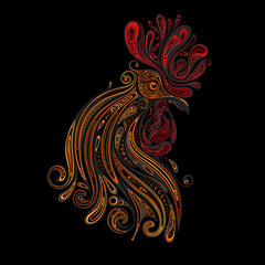 New year and Christmas 2017. Cock beautiful vector patterns on a black background