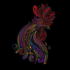 Color vector Christmas cock from a variety of patterns on a black background