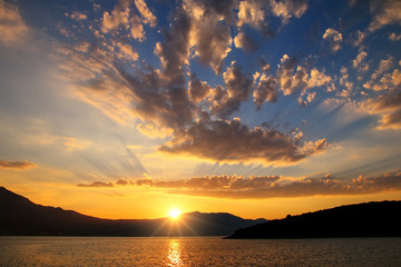 Sunrise over Peljesac Peninsula and Peljeski Strait, Korcula, Cr
