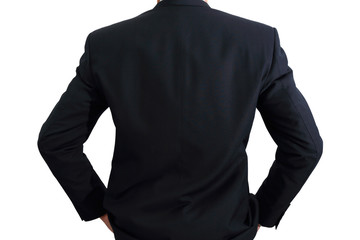 A back turned businessman on a white background as vision of leader concept.