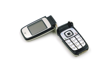 Broken phone on white background
