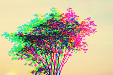 Glitch - magical sunrise with tree.
