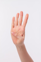 Obraz na płótnie Canvas hand pointing up 4 fingers, studio isolated