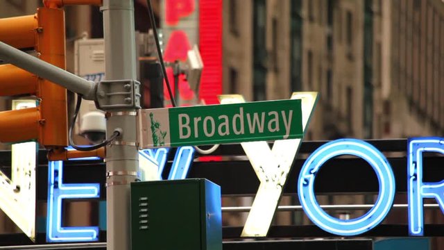 Broadway Street Sign With New York Neon Sign