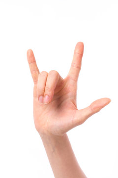 hand pointing up love or rock hand sign gesture