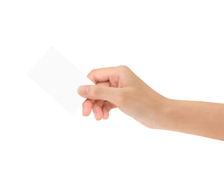 Hand Holding Blank Card Isolated With Clipping Path Inside