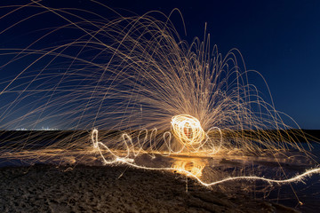 Steel Wool and Magnesium spinning in water