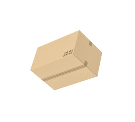 Rendering of closed light beige cardboard mail box taped with duct tape, isolated on the white background.