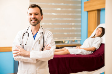 Handsome doctor in a hosptial room