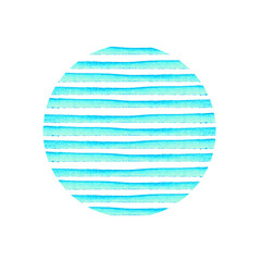Circle of blue stripe painted in watercolor. Retro style background. Element design for posters, stickers, banners, invitations, wedding.