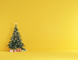 Interior yellow wall room christmas minimal concept.