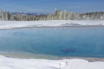 Turquoise Pool in winter in Yellowstone National Park, Wyoming.