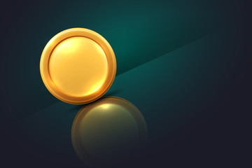 Vector illustration of gold coin with reflection on dark