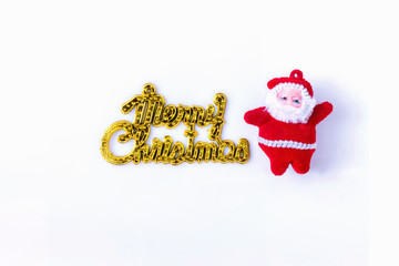 Santa Claus with the words Merry Christmas on a white background. The decorative greeting cards.