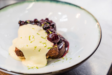 french toast with berry and sauce sabayon