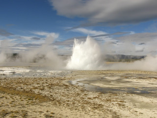Rare eruption of Morning Geyser, Yellowstone National Park, Wyom