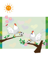サッカーボールとニワトリの酉年のイラスト年賀状テンプレート