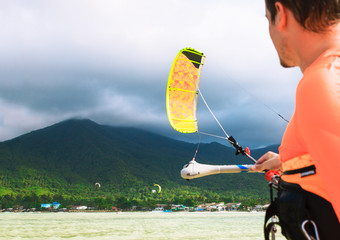 Kite Boarding, Fun in the ocean, Extreme Sport. Stock image.