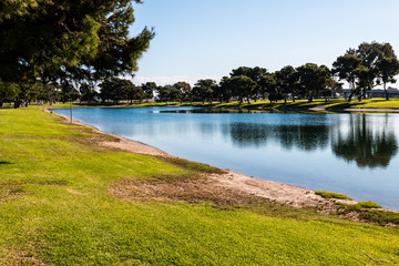 Model boat pond at Vacation Isle Park on Mission Bay in San Diego, California.