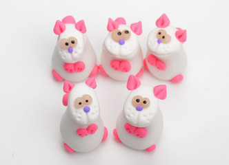 Group of clay toys (cat). Isolated on white background, horizont