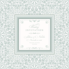 Wedding invitation card arabic, mandala, blue and beige.