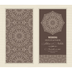 Wedding invitation card arabic, mandala, brown and beige. - 129058956