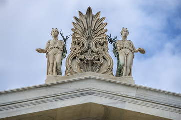 Fototapeta na wymiar Sculptures, pediment on the roof of Zappeion megaron in Athens,Grrece