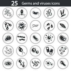 Set of germs and virus simple icons for web and mobile design