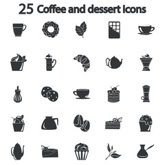 Set of coffee and dessert simple icons for web and mobile