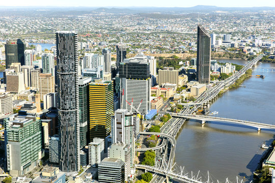 Brisbane CBD Cityscape River Front, View From Above