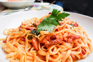 tasty pasta-Italian meat sauce pasta on the table