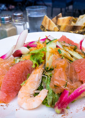 Fresh seafood salad with smoked salmon