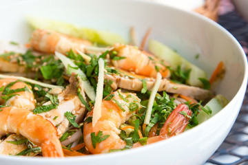 Delicious fresh salad and olive oil