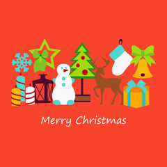 Collection of colorful christmas elements and decorations