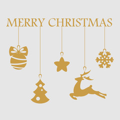 Christmas objects hanging line gold isolated background
