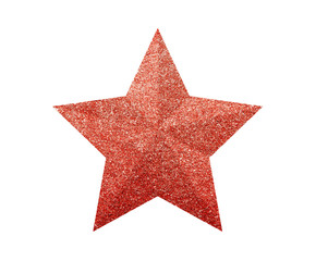 Red glitter Christmas star isolated on white background