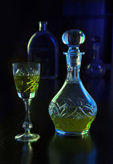 crystal glass and decanter with liquor