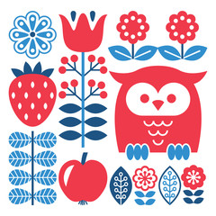 Finnish inspired folk art pattern - Scandinavian, Nordic style   © redkoala